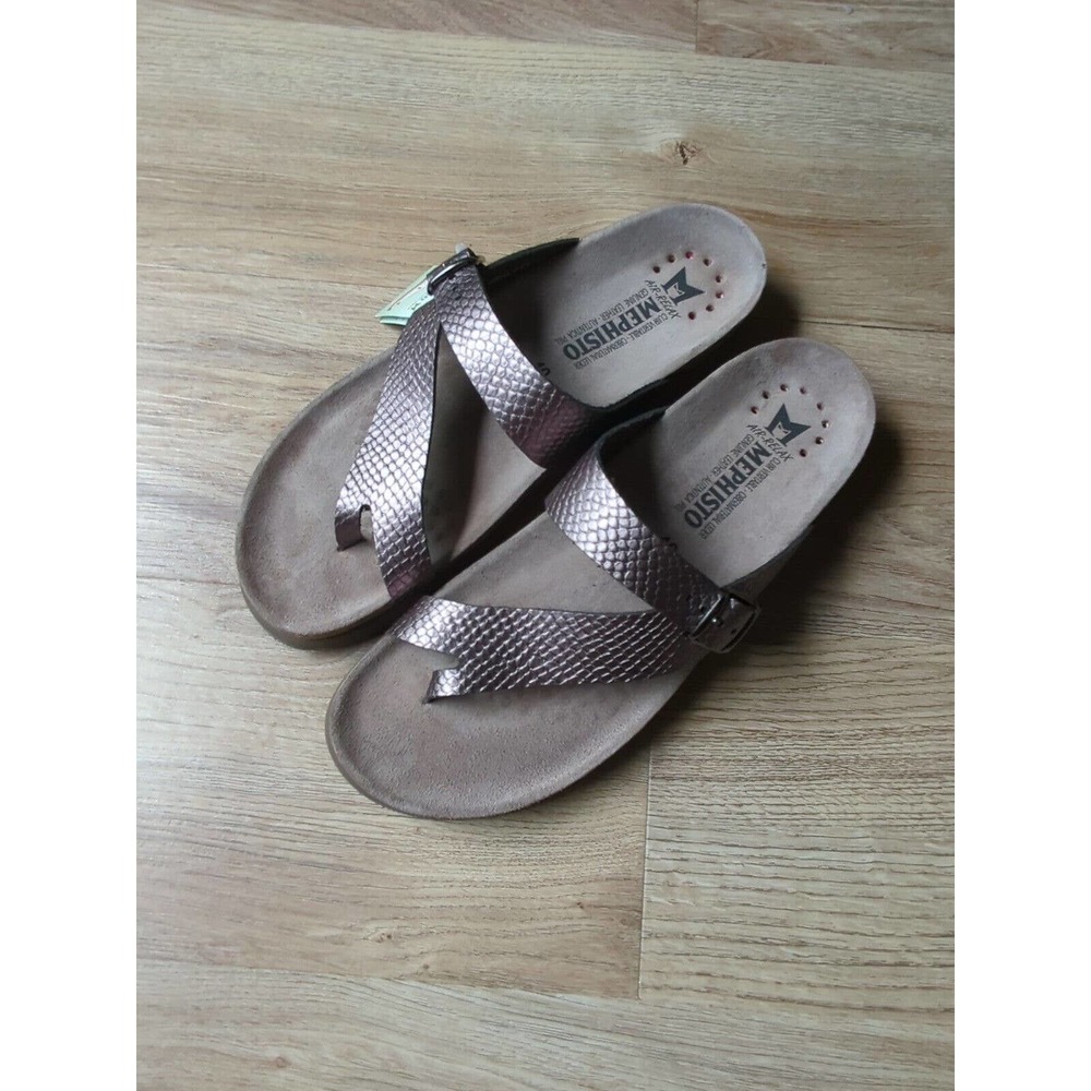 Mephisto Helen Leather Cushion Sandals Womens 10 Pewter Metallic Silver